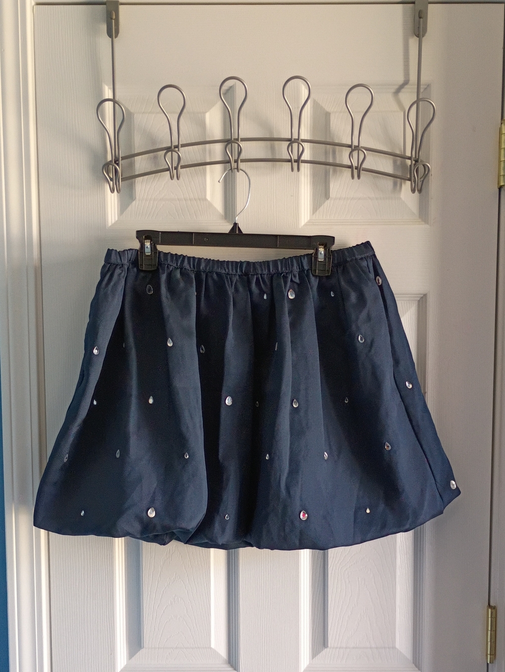 Navy Bubble Mini Skirt With Embellishments
